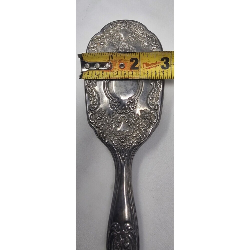 Vtg Silverplate Vanity Set 8" Brush & 9" Hand Mirror Floral Ornate Design Heavy - Picture 10 of 13